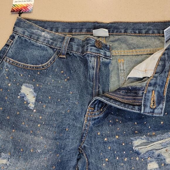 Litz Mid Rise Distressed Jeans with gold bling - Picture 8 of 16